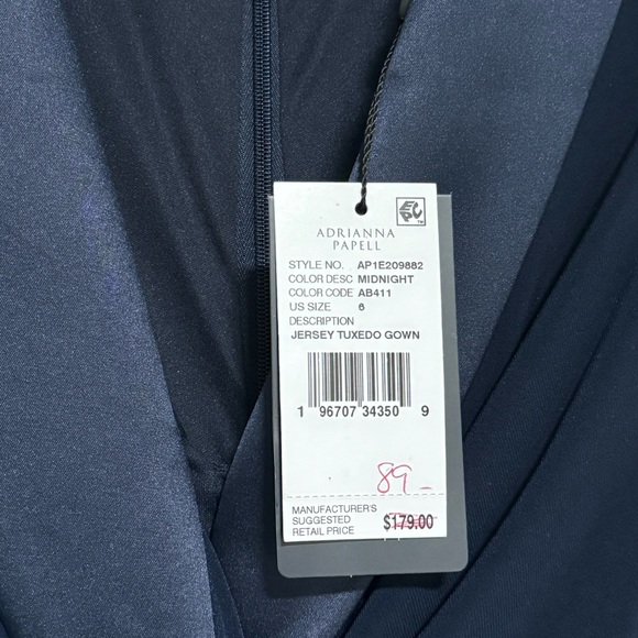 Adrianna Papell Women’s Jersey Tuxedo Gown - Navy, Size 6 - Picture 8 of 13